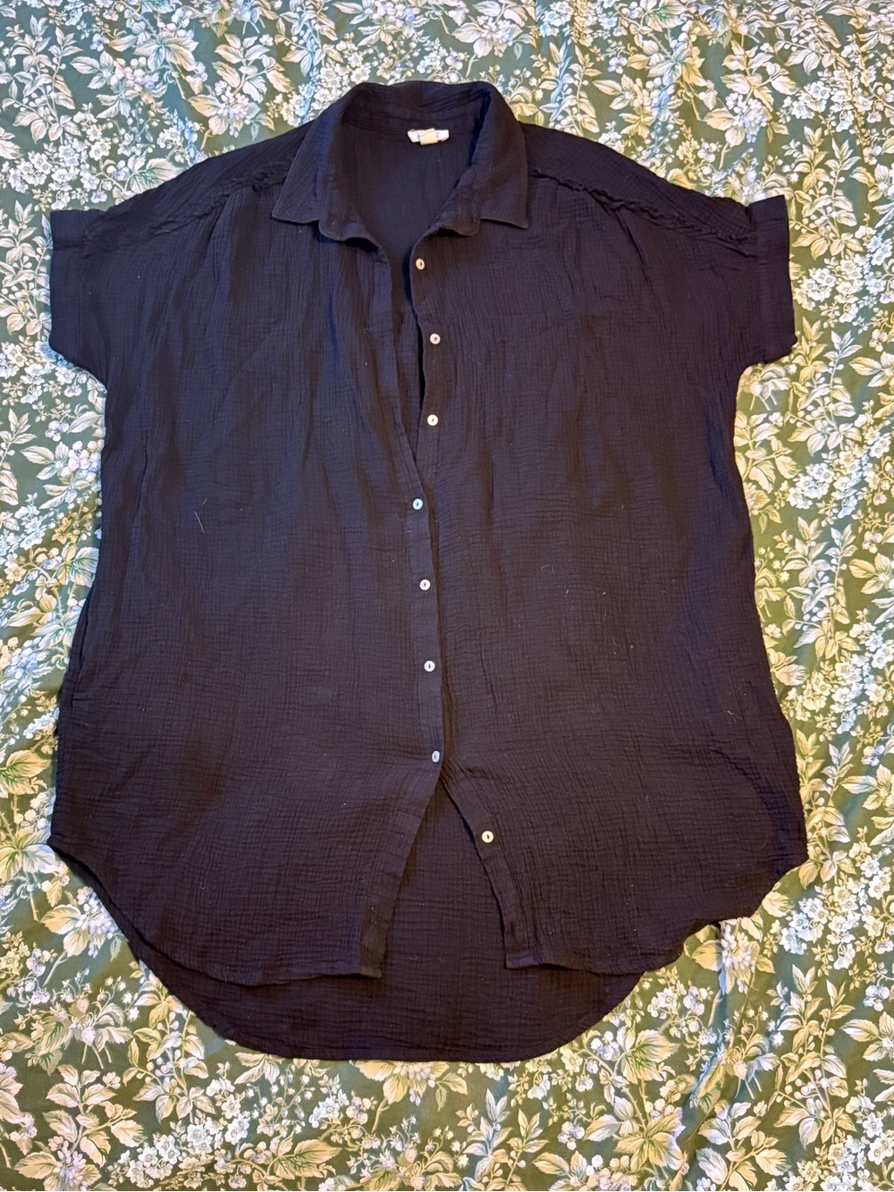 Tribal Black Short-Sleeve Button Front Swim Coverup